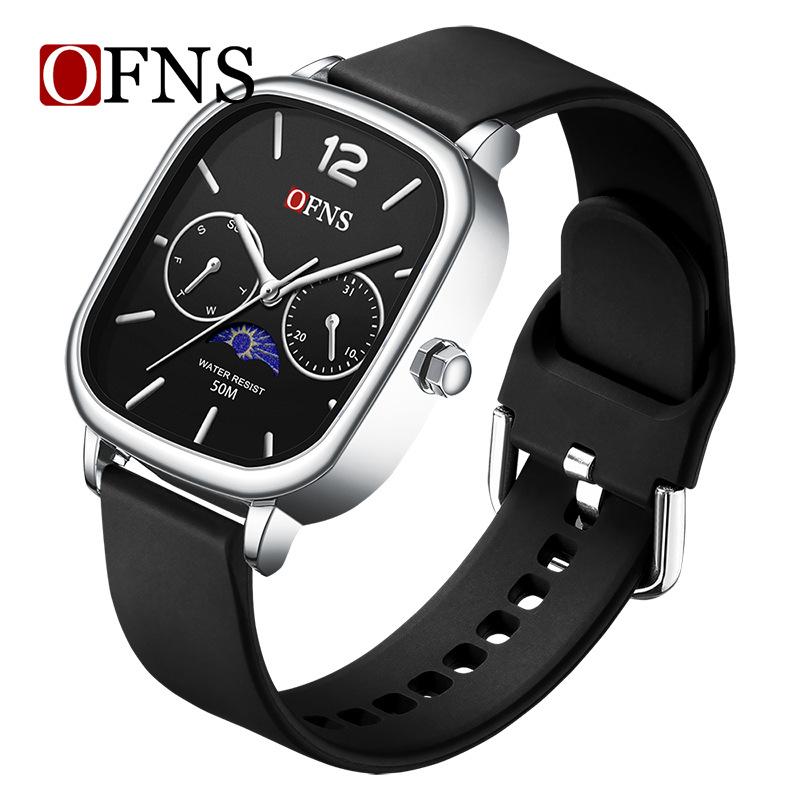 Fashion Ofns Square Quartz Watch For Men, Waterproof Casual Student Wristwatch With Date And Moon Phase, Fashion Male Clock