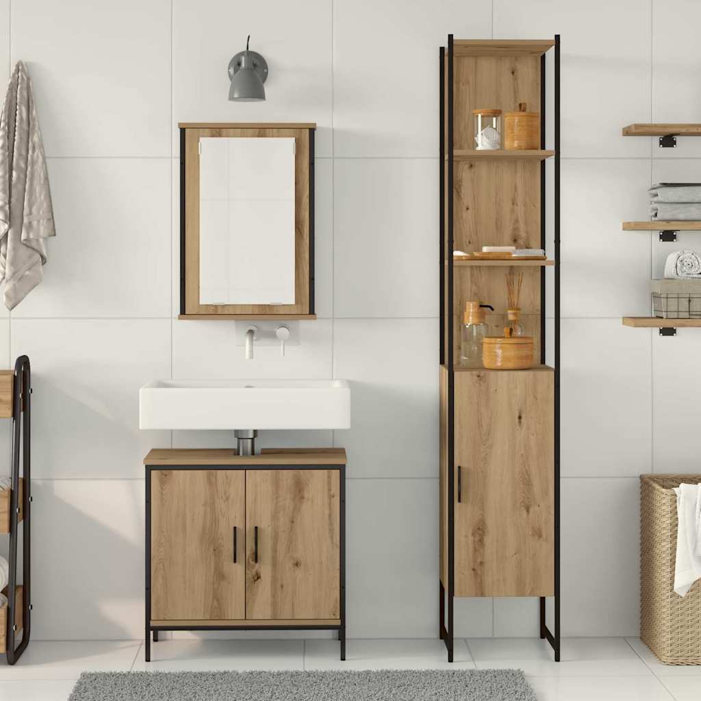 Bathroom Furniture Set with Shelf and Door 3 Pcs Brown Particleboard