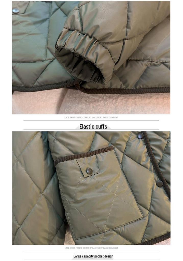 2025 Winter Korean Style Diamond Pattern Lapel Cotton Jacket - Stylish, Loose & Wash-free Women's Outerwear
