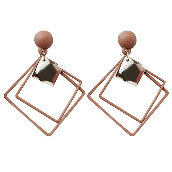 1 Pair Ear Studs Piercing Concise Style Alloy Double Square Dangle Earrings for Gift