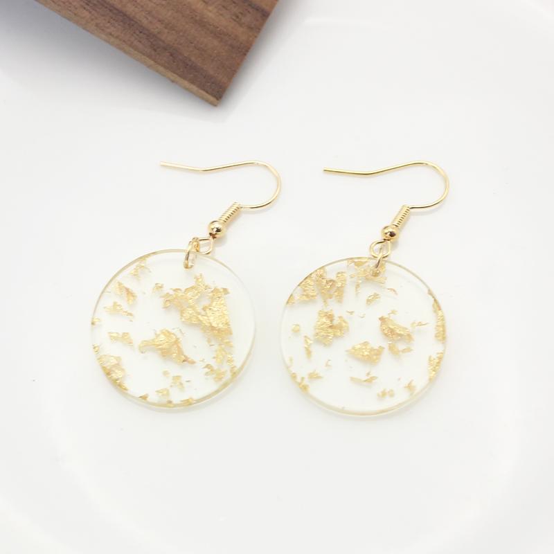 

Acrylic Resin Goldleaf Big Round Dangle Earring for Women Lovely Simple Punk Temperament Ear Zircon Wholesale Christmas Gift