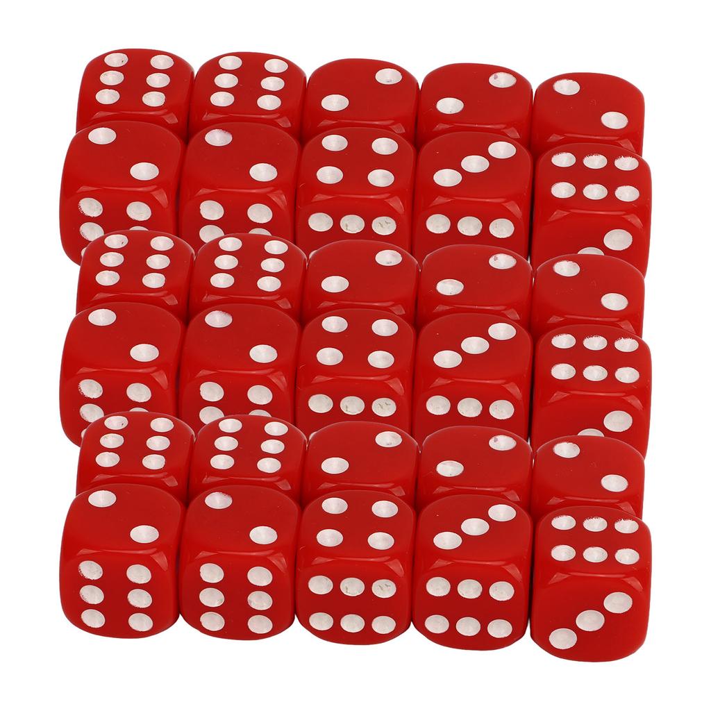 30Pcs Dice Set 6 Sided Round Corner White Number Dots Plastic Portable Game Dice for Board Games Math Teaching Red