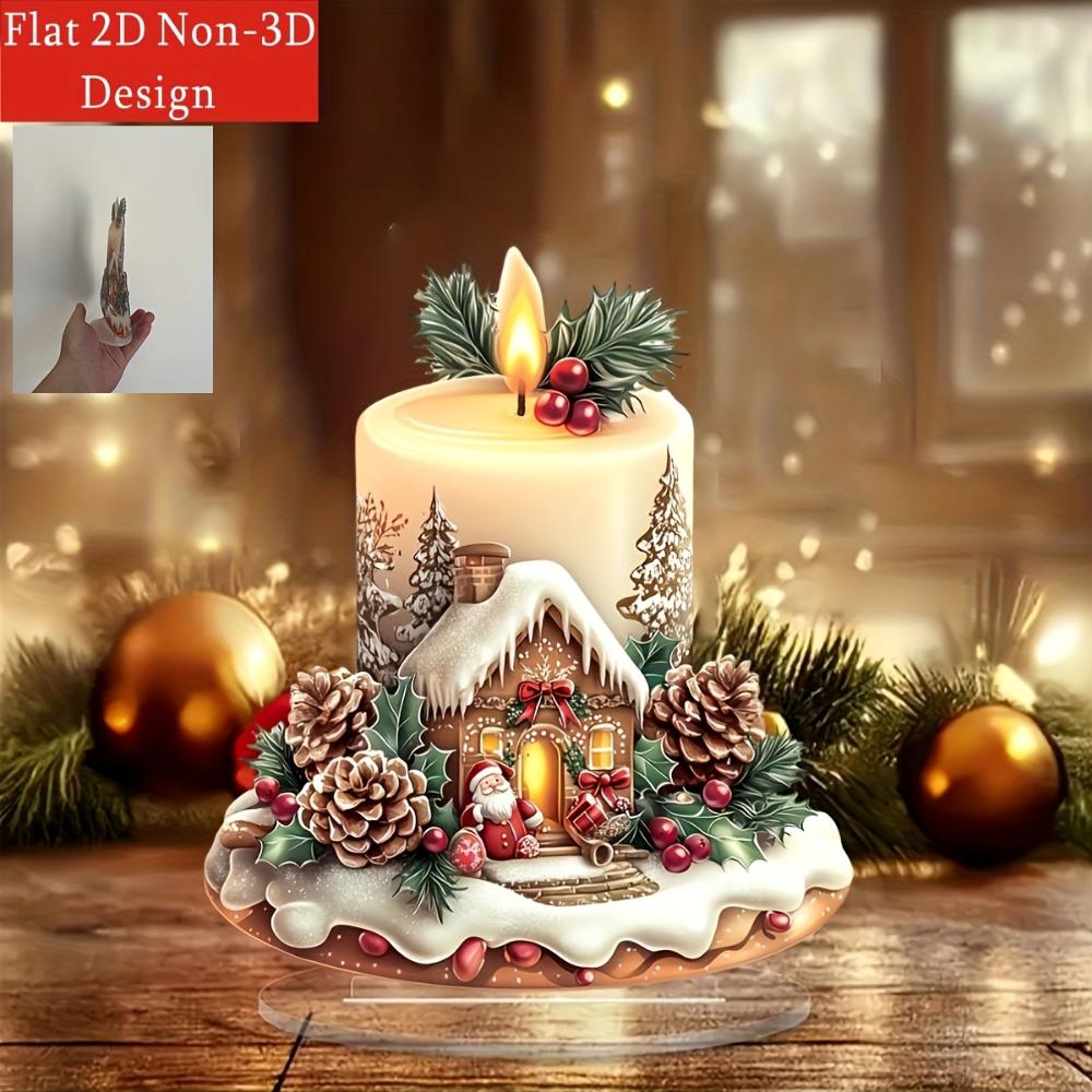 2D flat acrylic Christmas candle decoration, pine cones and berries - holiday tabletop decoration, holiday decorations for Christmas, New Year