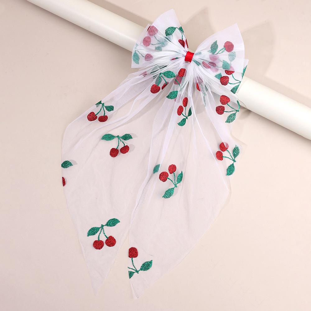 

Net Bow Hair Clip Cherry Print Tulle Ribbon Barrette large Big Bownot Ponytail Hairpin Women Girls Headwear Accessories Gift