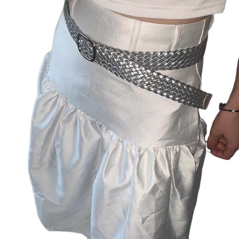 Silver Sophisticated Woven Waist Belt For Ladies Ideal For Autumn Trends