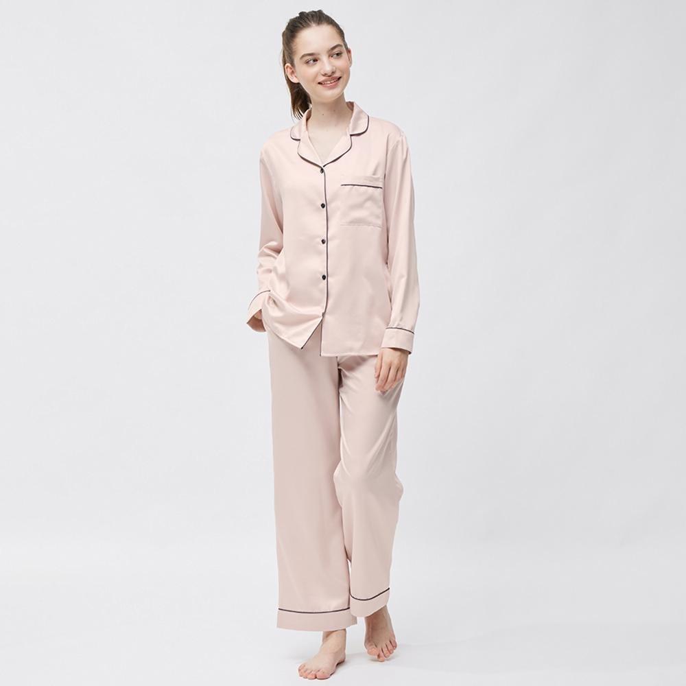 

Атласная пижама GU by Uniqlo с длинными рукавами и длинные брюки