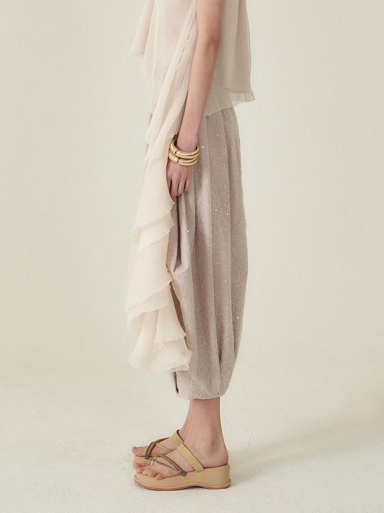 Kaie White Sequin Cotton Silk Volume Balloon Pants