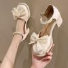 Fashion Bow Pearl High Heels Ladies Mary Jane Shoes Summer New Ankle Buckle Versatile Women Pumps Fashion Beige Black Heels for Women
