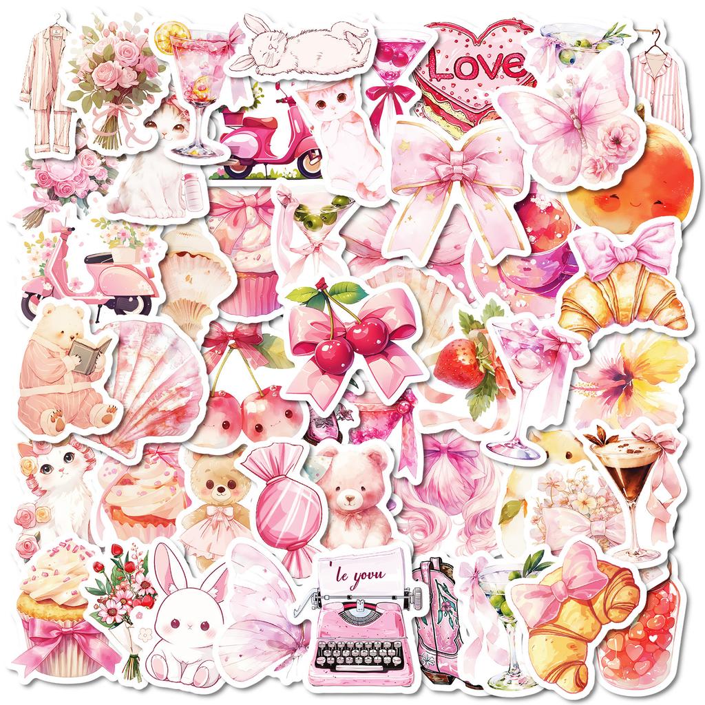 50 Cute Hand Painted Graffiti Stickers Bow Croissant Series Stickers