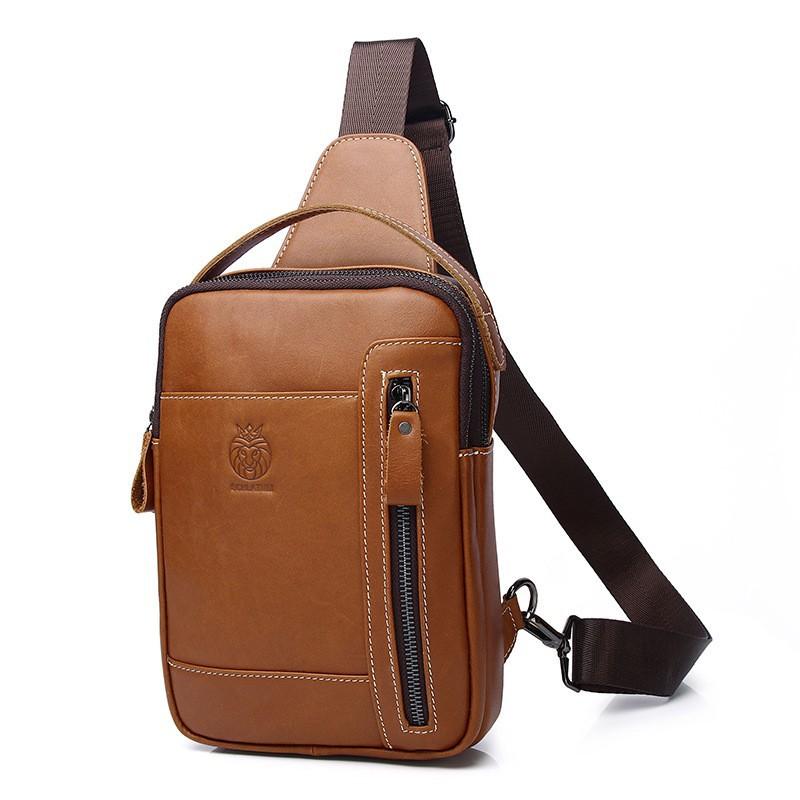 Head Layer Cowhide Men s Leather Shoulder Crossbody Bag Retro Front 18x6x23