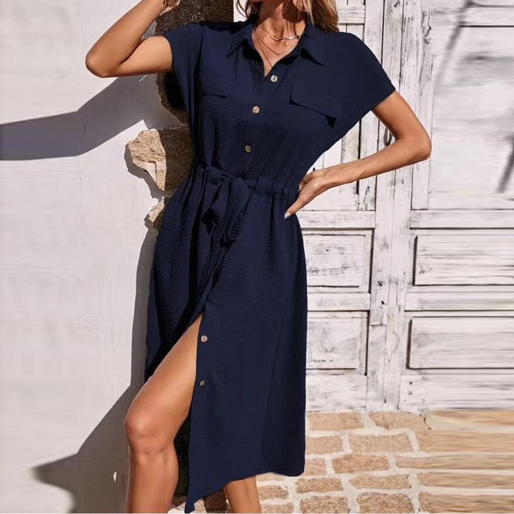 Women's Fashion Casual Cardigan Lapel Tunic Dresses