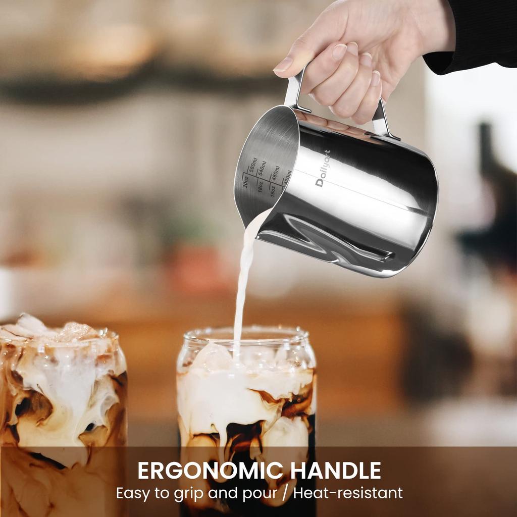 Milchkännchen, Latte Art Milchkännchen, 188 Edelstahl mit Skala, Kaffeemilchaufschäumer (600ml)