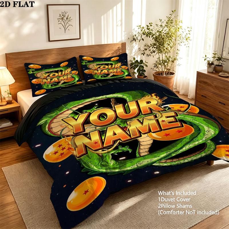 Dragon Ball Z Epic Custom Name Pattern Bedding Quilt Set Quilt Cover Pillowcase Home Gift(1 * duvet cover + 2 * pillowcase, without core)