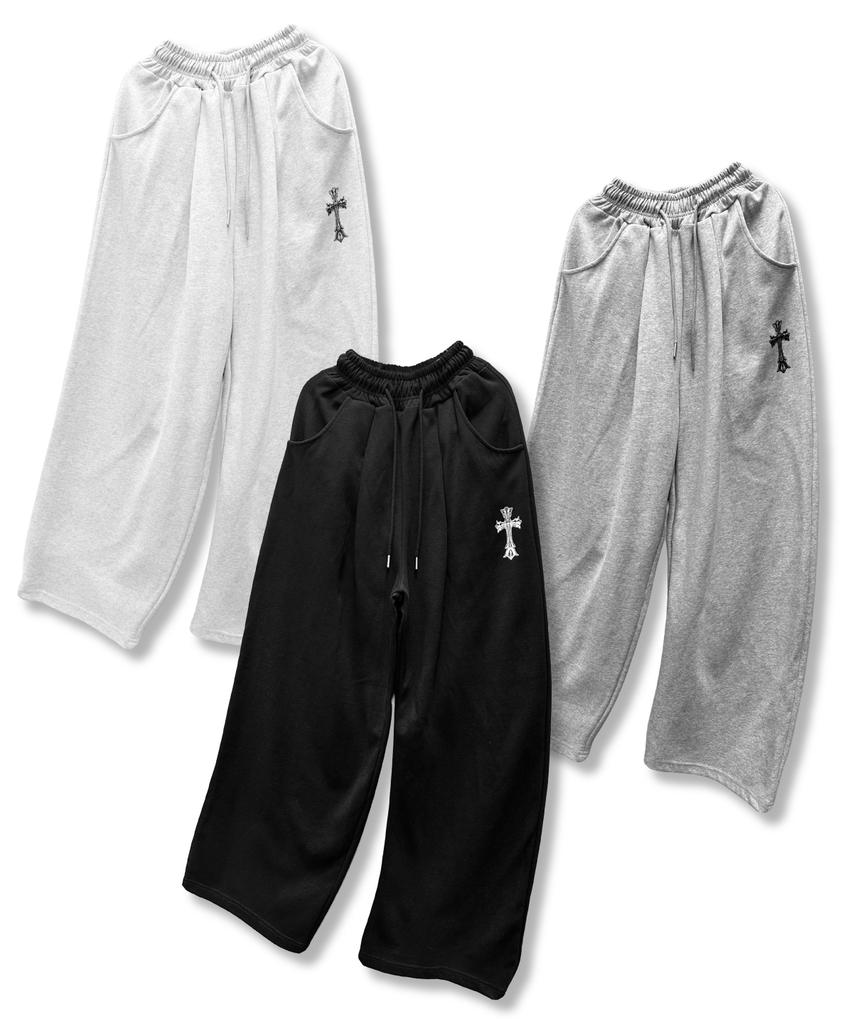 Damiswi Cross Wide One-Pleat Sweatpants_Black