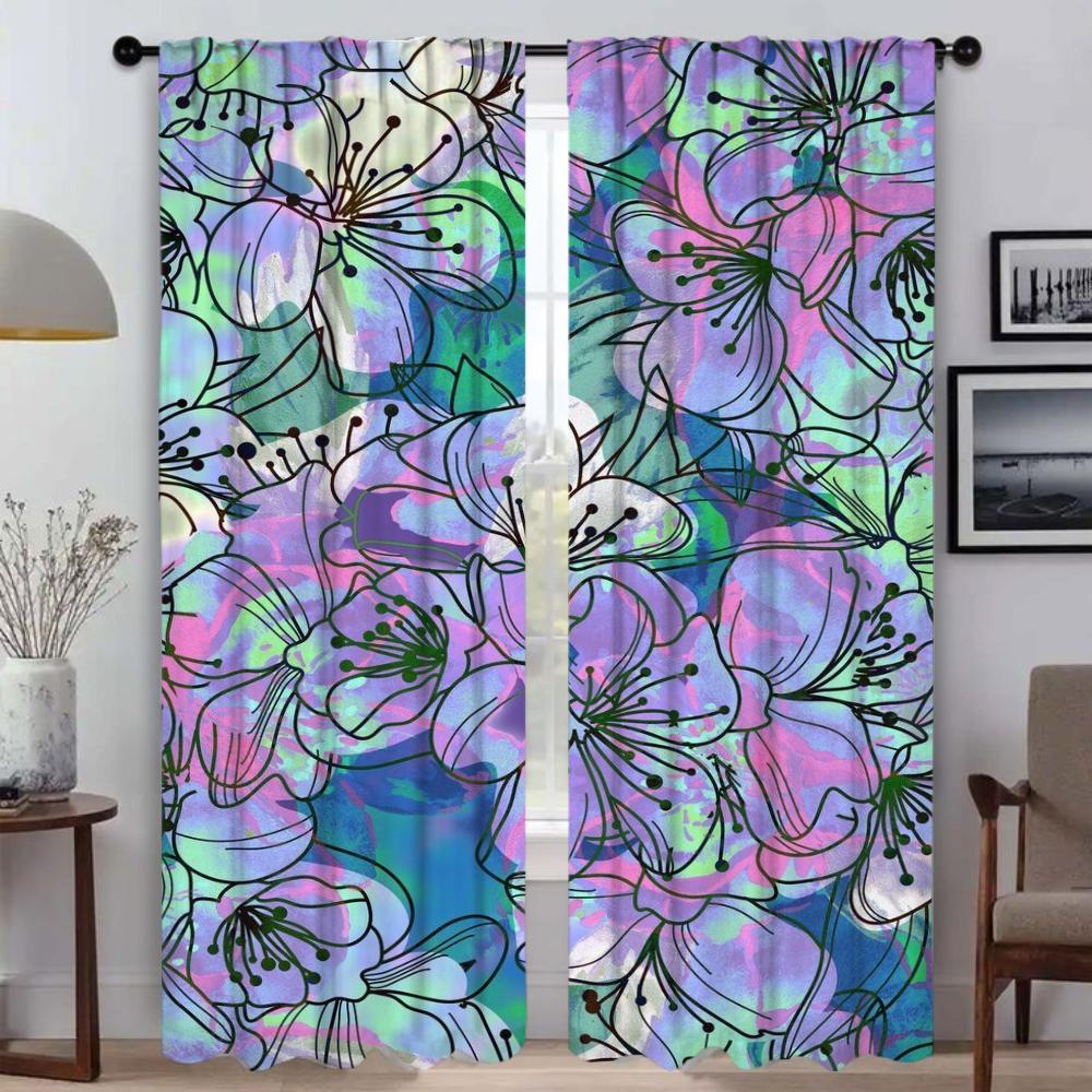 Modern Living Room Curtains for Camera Flower Partition Shades Blackout Curtain Tulle for Bedroom Curtains 2 Pieces Kitchen Home
