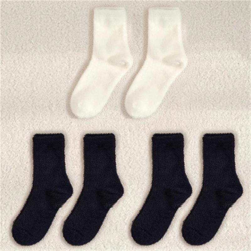 1/2/3/4 Pairs Cute Mink Plush White Black Women Socks Autumn Winter Elastic Thickened Lovely Thermal Coral Velvet Sleep Sock