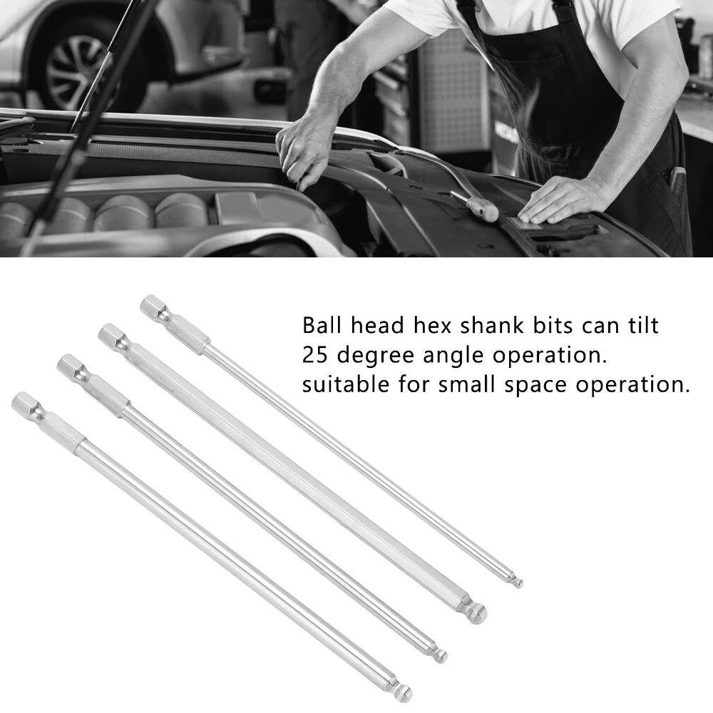 4PCS Silver Ball End Hex Screwdriver Bit 1/4 Inch Hex Shank Hex Shank Bit  Machinery Repair