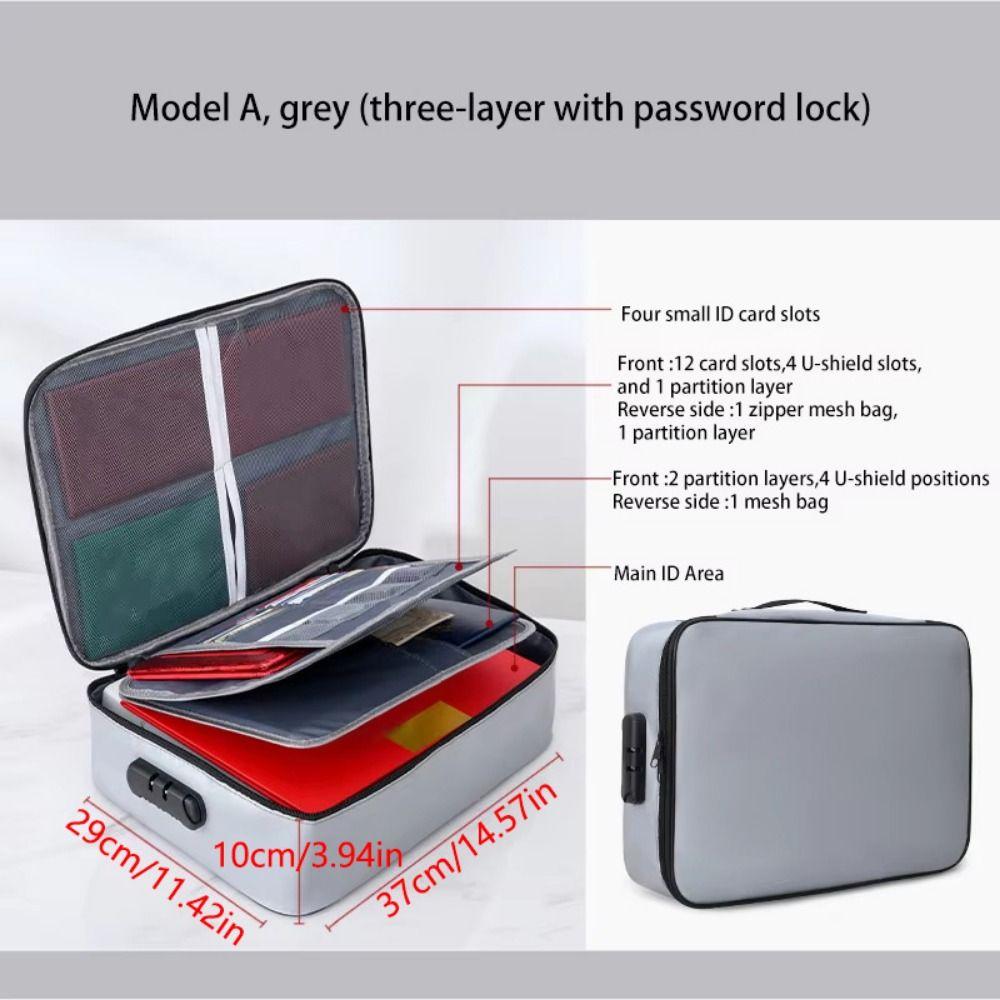 Sac à Documents Imperméable Ignifuge Multi-couches avec Serrure Étui Passeport Portable Espace de Rangement Grande Capacité Gain de Place