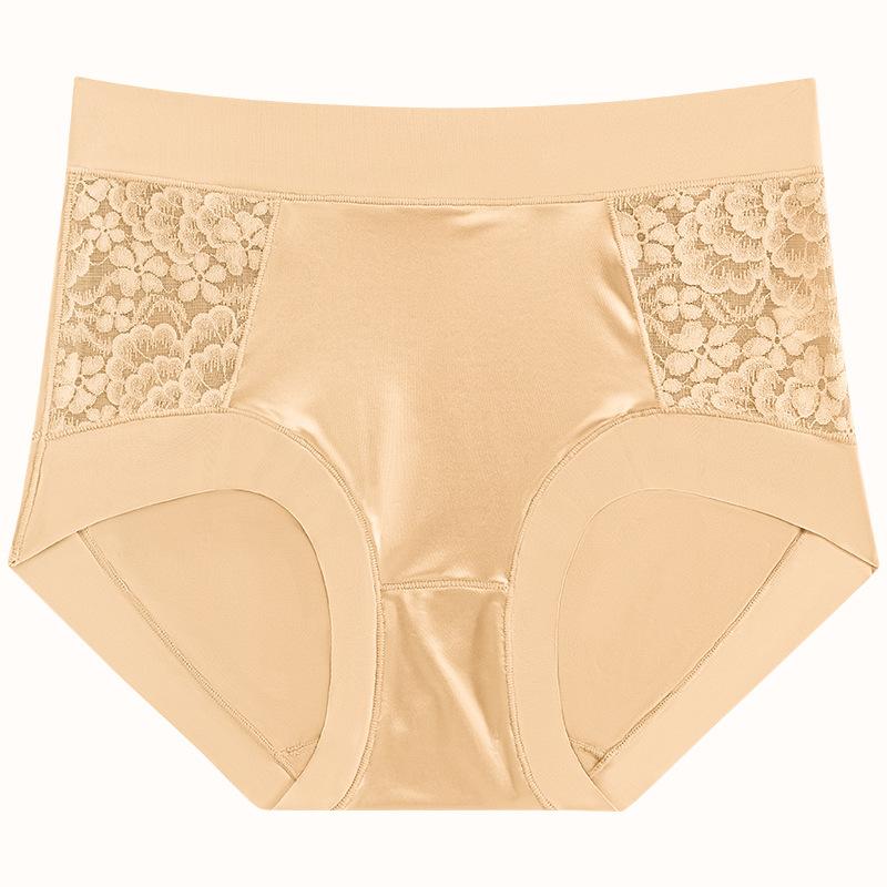 Plus Size Women's Summer Hollowed-out Lace Ice Silk Stitching Soft and Comfortable High Waist Traceless Panties