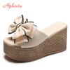 Aphixta 3.54inch Women Slippers Platform Wedge Women Slipper Appliques Slides Beach Sandals Slides Summer Ladies Mules Clog Shoe