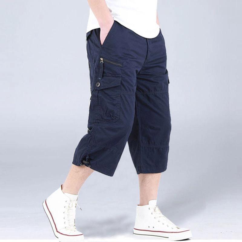 Men's Summer Cropped Trousers Overalls Loose Thin Multi Pocket Outdoor Sports Casual Shorts