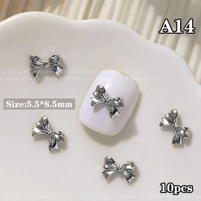 10Pcs Silver Alloy Nail Art Bow Charms Accessories Parts For Manicure Decorate Retro Nails Decoration Design Supplies