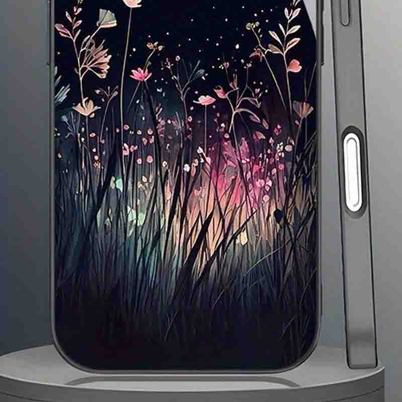 Beautiful Night Floral Pattern Tempered Glass Phone Case For iPhone 17 16 15 14 Pro Max 13 12 11 16E 17 Air 7 Plus XR XS X Cover