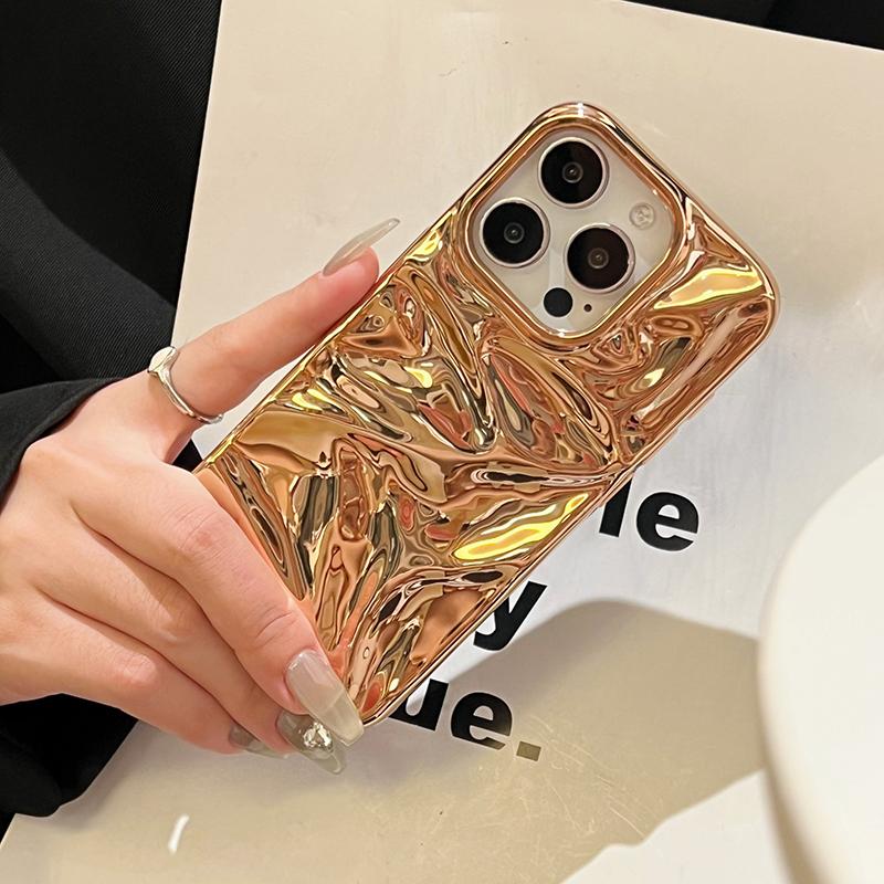 Fashion Plating Gold Wrinkle Meteorite Texture Case For iPhone 16 17 Pro Max Air 15 14 11 16 Plus Back Cover Funda
