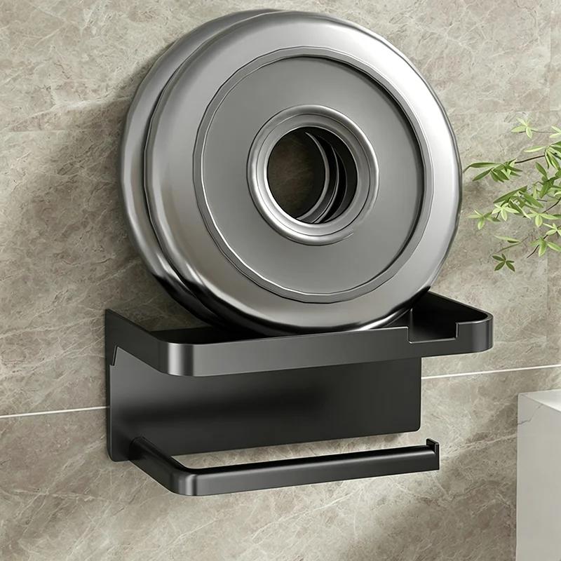 No-Drill Bathroom Toilet Paper Holder with Shelf, Wall Mounted Tissue Roll Dispenser for Bathroom, Multi-Functional Storage Rack
