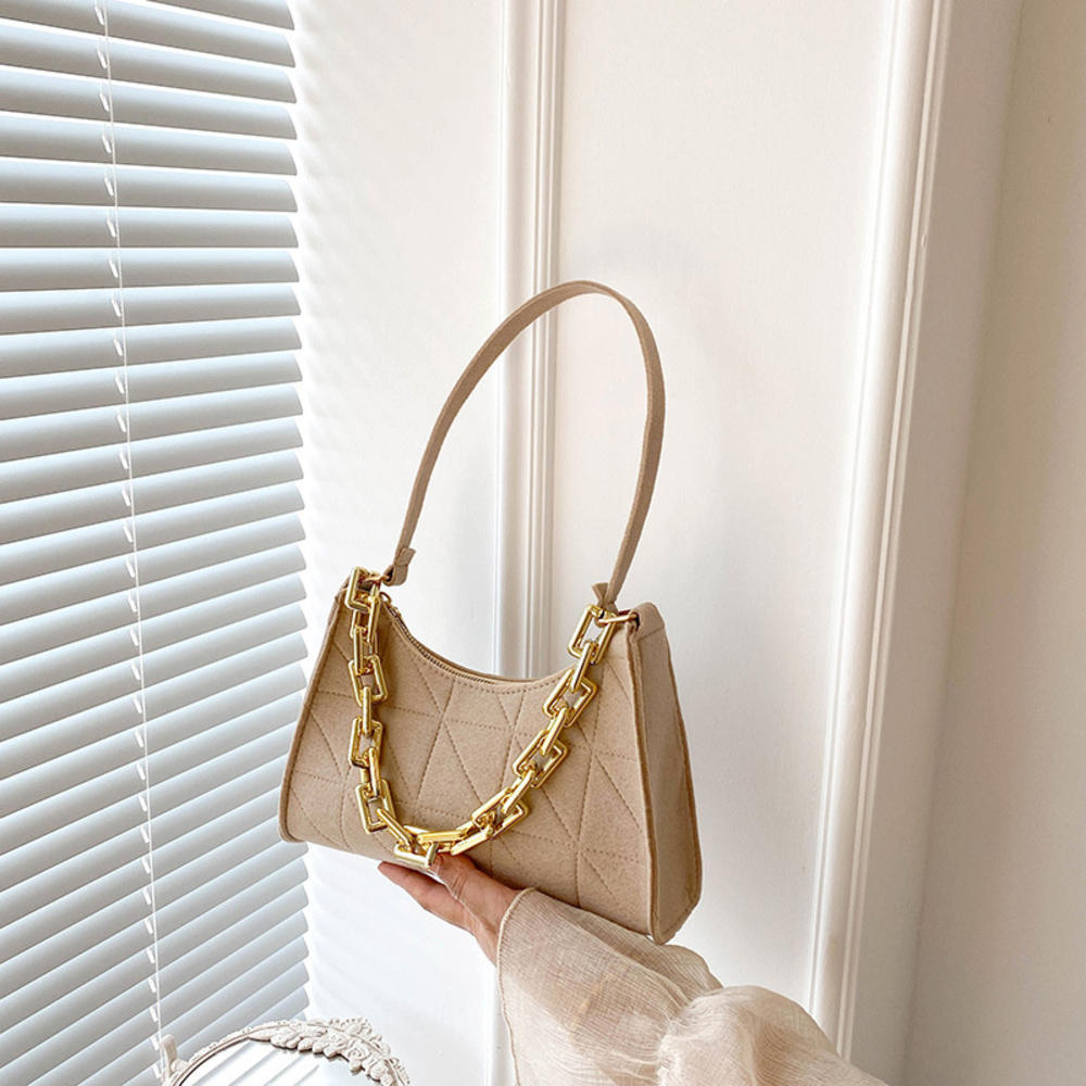 Fashi Felt Cloth Pattern Shoulder Bags For Women Small Handle Underarm Bag Clutch Luxury Solid Color Female Handbag With Purse