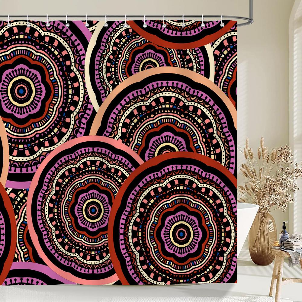 

Indian Bohemian Fabric Shower Curtain Bathroom Curtains Boho Mandala Waterproof Fabric Bath Screen Bathtub Decor With 12 Hooks W60H190(CM)-1 Pcs