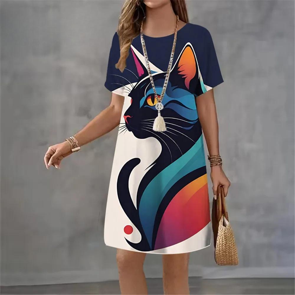 

Loose Crew Neck Women s Fashion Printing Versatile Casual Dresses 8XL