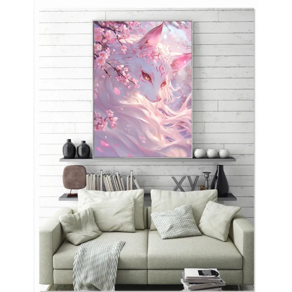 Fantasy Mystical Sakura Nine Tailed Fox Posters Japanese Cute Anime Gentle Prints Canvas Painting Wall Pictures Home Room Decor