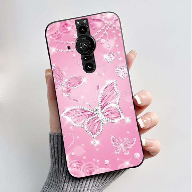Printing Pattern Case For Sony Xperia Pro-I Fundas Soft Silicone Black Shell Cover Cute Flower Cartoon Casing Capa Coque