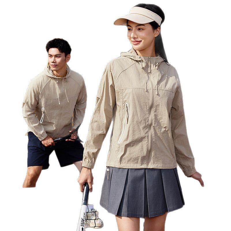 Summer outdoor sunscreen clothing UPF10 + men's and women's breathable sweat-absorbing elastic hooded sunscreen clothing jacket 11011