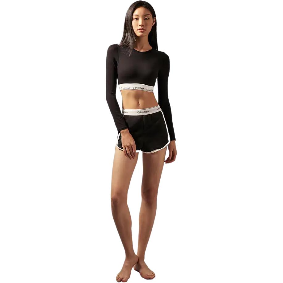 Calvin Klein Modern Gravity Gürtel Rundhals Einfach Bequem Buchstaben Langarm Basic Shirt Damen Tops Space-Black QF8009-UB1