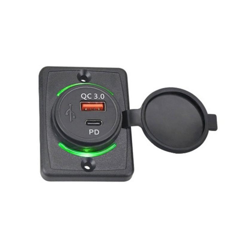 Waterproof USB Car Chargers Double Port QC3 0 & Type C Compatible for Car Boat Truck No Drill Mounting IP65 Protection