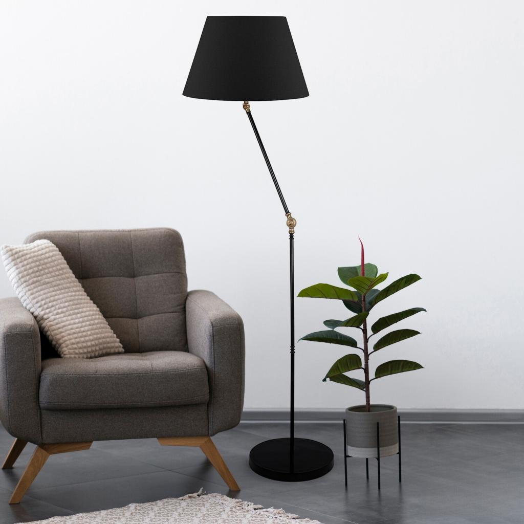 

Movable Body Black Metal Floor Lamp Conical Black Fabric Head Decorative Corner Lamp