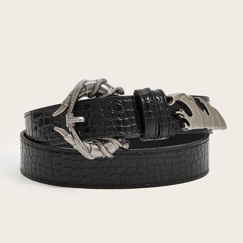 PU Leather Women's Snake Buckle Belt Crocodile Pattern Y2K Street Fashion Waistband for Daily Commute