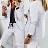 2 Stück/Set Damen Blazer Hosen Set Einfarbige Umlegekragen Faltenfrei Formell