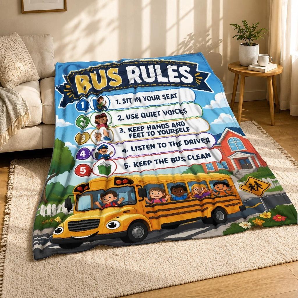School Bus Rules Coral Fleece Blanket Driver Quote Decor