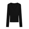 Kumikumi Gyaru Style Solid Sexy Temperament V-neck Long sleeves Shirt Women clothes Autumn Slim fit Slimming Versatile Top