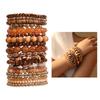 Elastisches Böhmisches Perlenarmbänder Set von 12/18 Stapelbare Designs für Damen mit Braunen und Goldenen Akzenten Geschenkfertig