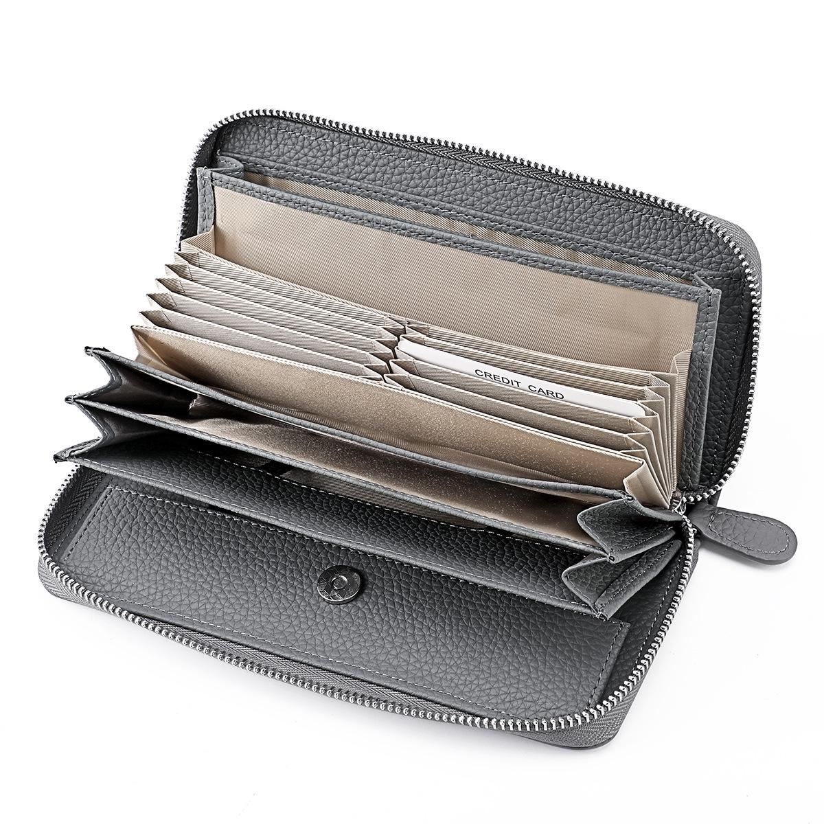Женский кошелек-гармошка с RFID-защитой - Натуральная кожа, Длинный японский стиль, Защита от кражи, Кошелек для монет на молнии.