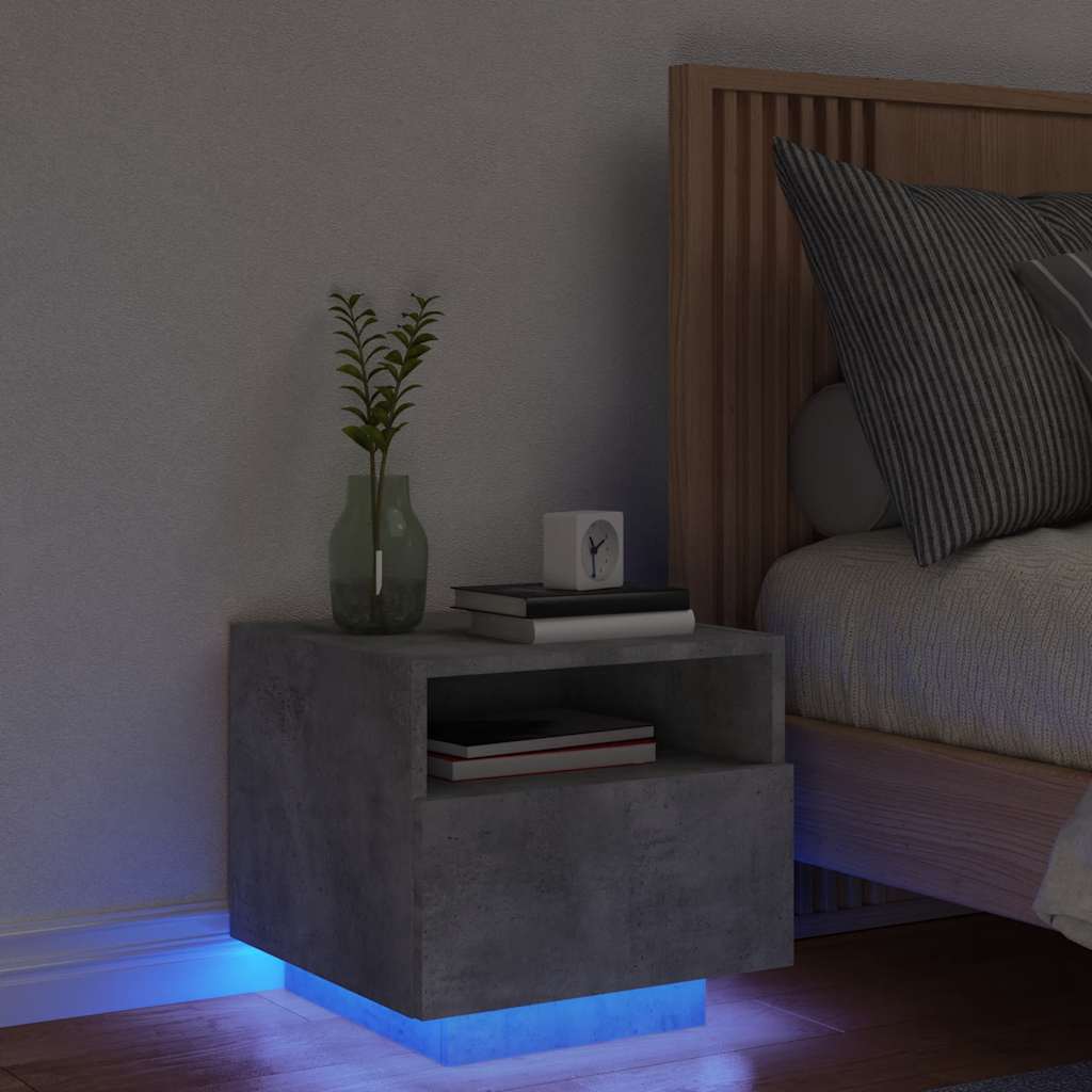 Nightstand with LED Lights Concrete Grey 40 X 39 X 37 Cm
