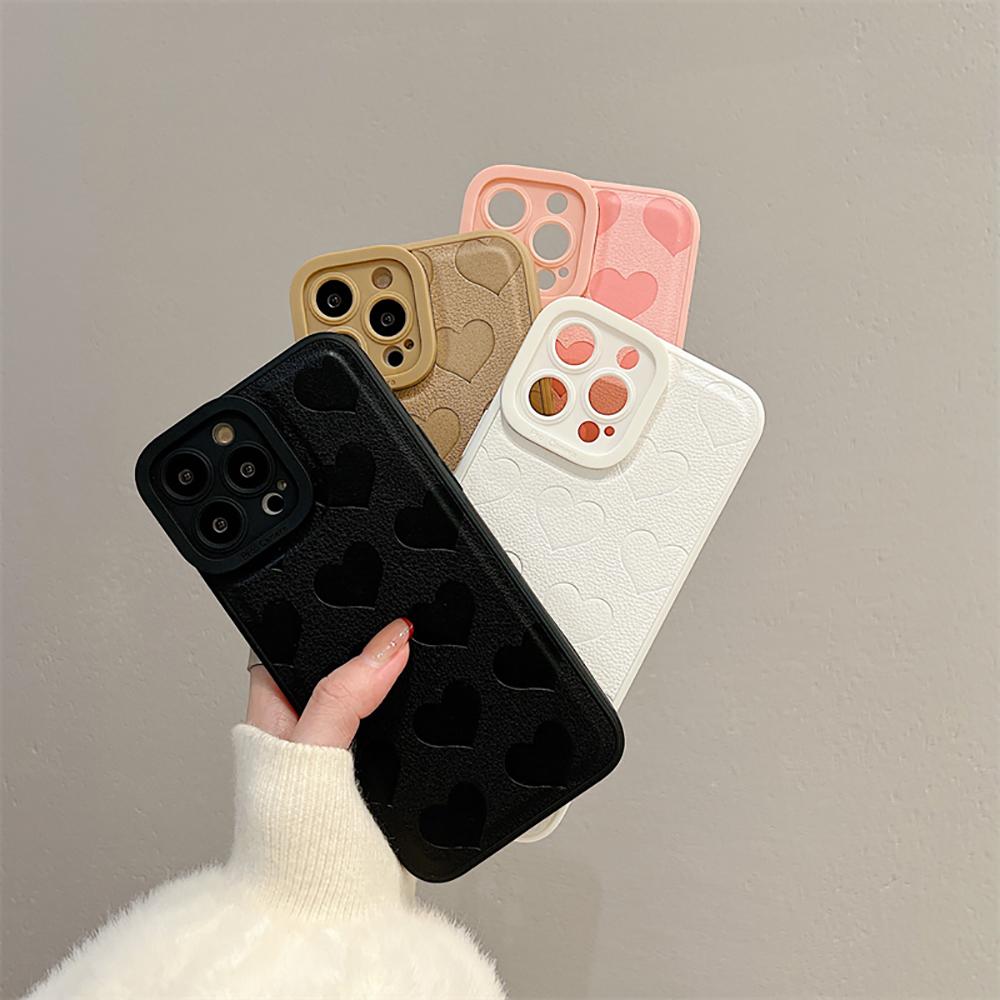 Śliczne Love Heart miękka wytłoczona skórzana torba na telefon dla Iphone 13 12 11 14 Pro Max X Xr Xs odporna na wstrząsy luksusowa tylna okładka