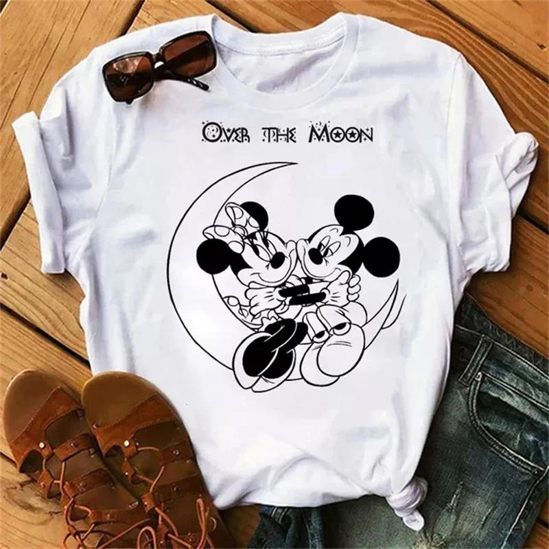 Fashion Cute Disney Mickey Minnie Cartoon Graphic Printed Women T-Shirt Casual O-Neck Short Sleeves Streetwear Female Tops Tees