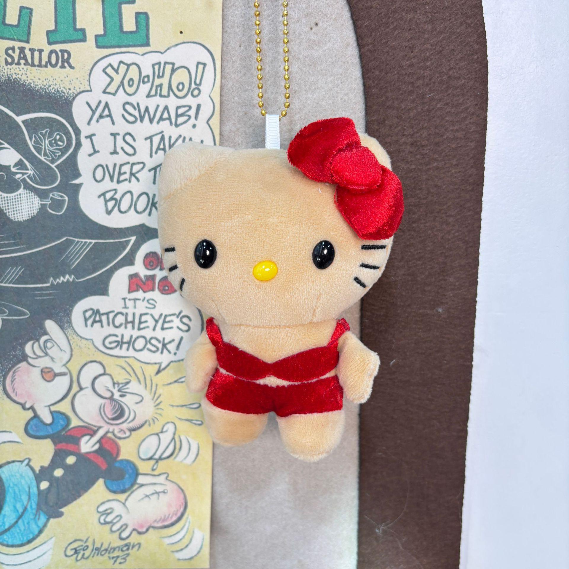

Japanese Cute Long-Legged KT Cat Plush Doll Kitten Pendant with Heart Buckle 6 cm