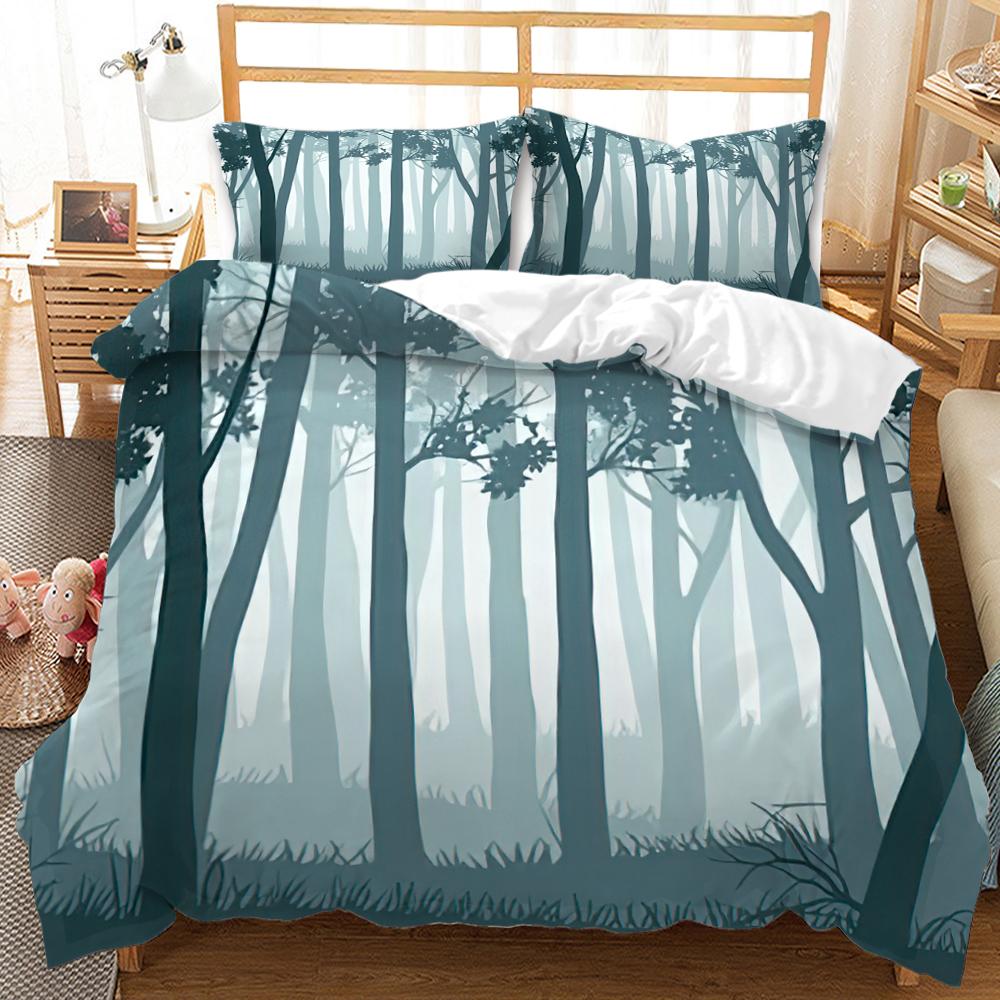 Forest Duvet Cover Set Tree Pattern Cool Colors King Queen Size Polyester Comforter Cover For Kids Boys Girls Teens Bedding Set