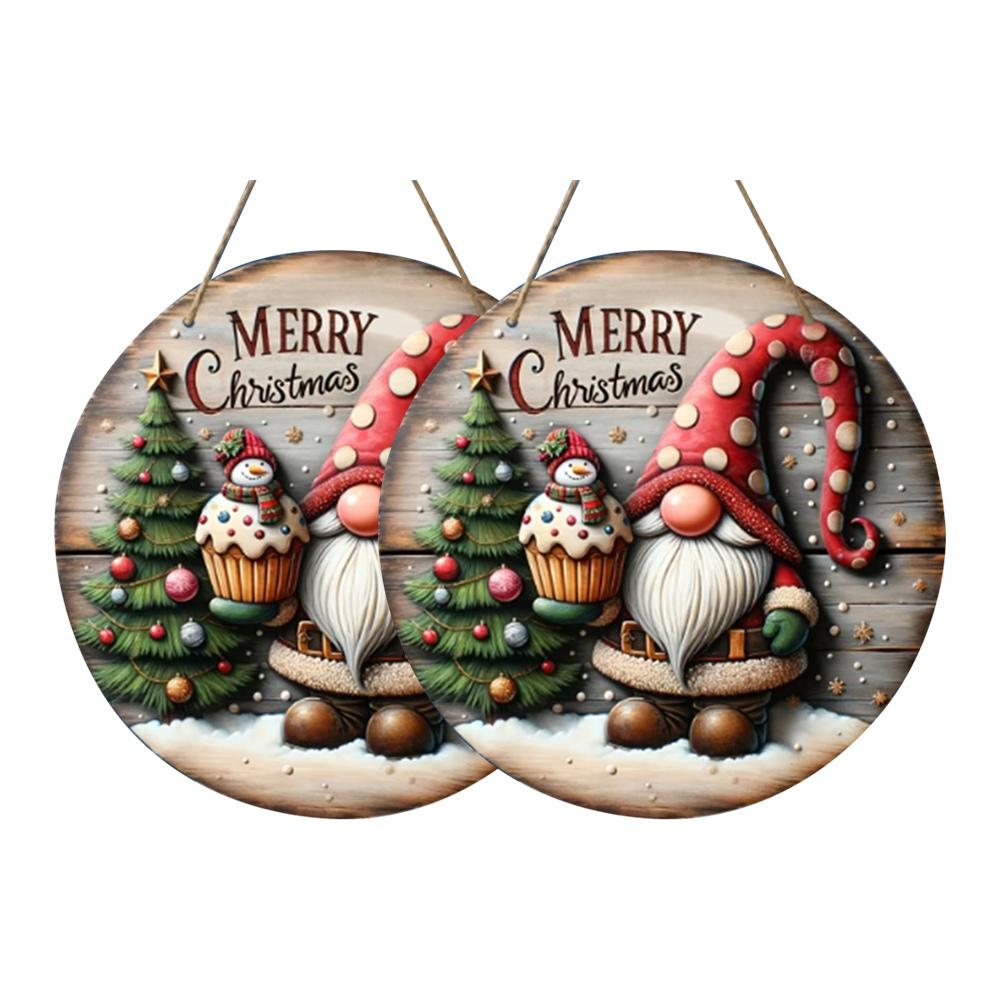 1/2Pcs Christmas Wooden Laminated Sign Hanging Wooden Door Sign Round Christmas Tree Decoration Front Door Welcome Sign Pendant
